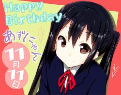  bad_id bad_pixiv_id black_hair brown_eyes female k-on! long_hair masamuuu nakano_azusa sakuragaoka_high_school_uniform school_uniform smile solo twintails 