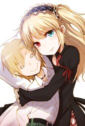  ayakura_juu blonde_hair blue_eyes boku_wa_tomodachi_ga_sukunai dakimakura_(object) female gothic_lolita hairband hasegawa_kobato hasegawa_kodaka heterochromia hugging_object lolita_fashion lolita_hairband long_hair lowres photoshop_(medium) pillow pillow_hug red_eyes ribbon solo two_side_up 