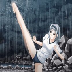  kimi_ga_aruji_de_shitsuji_ga_ore_de kuki_ageha ps2 rain short_hair wet white_hair 