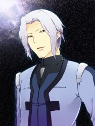  1boy brown_eyes commentary_request descartes_shaman facial_hair grey_hair gundam gundam_00 gundam_00_a_wakening_of_the_trailblazer male_focus mitsuru_(mitsu5) solo stubble uniform 