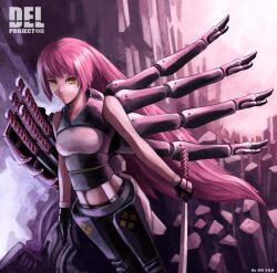  commentary_request downscaled extra_arms female katana long_hair md5_mismatch original photoshop_(medium) red_hair resized solo sword weapon yellow_eyes zen_(jirakun) 