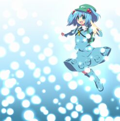  aqua_eyes aqua_hair backpack bad_id bad_pixiv_id bag boots female hair_bobbles hair_ornament hat kawashiro_nitori key rubber_boots skirt solo soranagi touhou two_side_up 