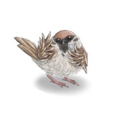  animal_focus ao_usagi bird camera commentary eurasian_tree_sparrow lowres md5_mismatch no_humans original parody pun shadow simple_background solo sparrow white_background 