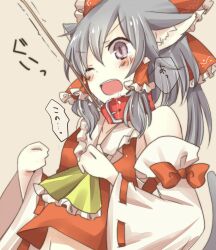  animal_ears ascot asphyxiation bad_id bad_pixiv_id black_hair blush bow cat_ears cat_tail collar crying drooling female hairbow hakurei_reimu leash navel open_mouth pasutel purple_eyes red_bow solo strangling streaming_tears tail tears touhou wince 