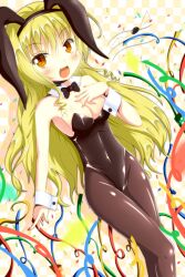  animal_ears bad_id bad_pixiv_id blonde_hair bow bowtie breasts brown_eyes cleavage detached_collar female highres long_hair mayuzumi_makiha medium_breasts original pantyhose playboy_bunny rabbit_ears solo wrist_cuffs 