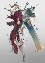  androgynous armor bad_id bad_pixiv_id fantasy gender_request highres original photoshop_(medium) red_hair scarf short_hair solo sword usui_ryuu weapon yellow_eyes 