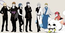  6+boys bad_id bad_pixiv_id bald black_hair blonde_hair blue_hair brown_hair cosplay gintama hadanugi_dousa japanese_clothes kagura_(gintama) kagura_(gintama)_(cosplay) kimono kirihara_akaya kuwahara_jackal long_sleeves male_focus marui_bunta multiple_boys niou_masaharu open_clothes open_kimono oto_(phenomenon) racket red_hair sakata_gintoki sakata_gintoki_(cosplay) sanada_gen&#039;ichirou shimura_shinpachi shimura_shinpachi_(cosplay) short_sleeves tan tennis_no_ouji-sama tennis_racket white_hair yagyuu_hiroshi yanagi_renji yukimura_seiichi 