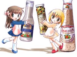  apron artist_request blonde_hair brown_hair chibi fruits_basket honda_tohru honda_tooru long_hair ribbon short_hair smile sohma_kisa souma_kisa 