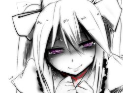  bad_id bad_pixiv_id bleeding blood female hata-tan_(rui_(hershe)) himekaidou_hatate hyudora monochrome purple_eyes solo spot_color tears touhou twintails yandere 