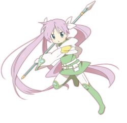  blue_eyes commentary_request female hayato_(meromoni) hiiragi_kagami long_hair lucky_star polearm purple_hair solo spear twintails very_long_hair weapon 