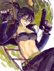  428:_fuusa_sareta_shibuya_de alphard_(canaan) bad_id bad_pixiv_id bandeau canaan_(series) female fingerless_gloves gloves gun h&amp;k_usp handgun heckler_&amp;_koch ladder midriff navel ponytail ra1kn rope_ladder solo weapon 