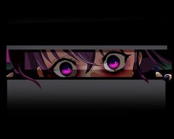  bags_under_eyes close-up eye_focus female fingernails hair_between_eyes hata-tan_(rui_(hershe)) head_tilt himekaidou_hatate hyudora letterboxed long_fingernails looking_at_viewer nail_polish peeking_out purple_eyes purple_hair purple_nails solo touhou wide-eyed 