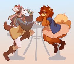  2019 5_fingers absurd_res ailurid anthro brown_hair clothed clothing digital_media_(artwork) duo eyebrows eyelashes eyewear female fingers glasses hair hi_res mammal red_panda smile takiminada 