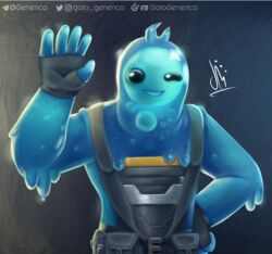  2019 clothed clothing digital_media_(artwork) epic_games fortnite gatogenerico goo_creature hi_res humanoid looking_at_viewer male not_furry rippley_(fortnite) simple_background slime smile solo 