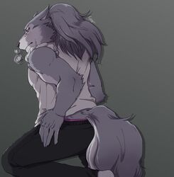  ass canid canine canis cddi_h clothing hair hati_(tas) lifewonders male mammal muscular muscular_male ponytail solo tight_clothing tokyo_afterschool_summoners wolf 