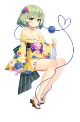  2020 absurdres bare_shoulders blush breasts closed_mouth commentary_request cy6n dated_commentary expressionless eyeball female green_eyes green_hair hair_ornament heart heart_of_string highres japanese_clothes kimono komeiji_koishi long_sleeves looking_at_viewer off_shoulder second-party_source short_hair simple_background sitting small_breasts solo third_eye touhou transparent_background wavy_hair wide_sleeves yukata 