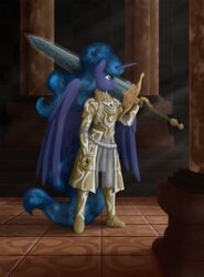  anor_londo anthro anthrofied armor blue_body blue_eyes chainmail cosmic_hair crossover dark_souls equid equine ethereal_hair female friendship_is_magic fromsoftware greatsword hasbro hi_res holding_melee_weapon holding_object holding_sword holding_weapon horse inside light mammal melee_weapon moonlight_greatsword my_little_pony pentoolqueen pillar plate_armor pony princess_luna_(mlp) solo standing sunlight sword temple tile weapon wings 