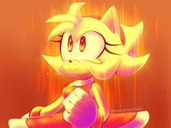  2018 4:3 accessory amy_rose anthro aura breasts clothed clothing dress eulipotyphlan eyelashes female gloves glowing hair_accessory hairband handwear hedgehog mammal mangaanonymous red_clothing red_dress red_eyes sega sky smile solo sonic_the_hedgehog_(series) star starry_sky super_form 