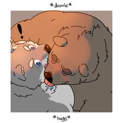  1:1 2015 anthro bear belly blue_eyes blush brown_bear brown_body brown_fur canid canine canis domestic_dog duo fur licking male mammal mixvariety overweight overweight_male text tongue tongue_out ursine 