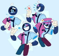  ambiguous_gender bow_tie card clothing ellipsis floating_arms floating_head for_a_head hat headgear headwear hi_res holding_object humanoid luka_(dreamare) male object_head one_eye_closed popfizzles solo star suspenders watermark wink 