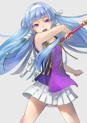  blue_hair female kannagi long_hair migita nagi_(kannagi) open_mouth purple_eyes simple_background sleeveless solo 