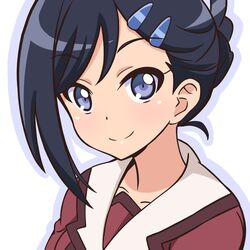  black_hair blue_eyes commentary_request female folded_ponytail highres inou-battle_wa_nichijou-kei_no_naka_de kudou_mirei school_uniform senkou_high_school_uniform suemizu_yuzuki 