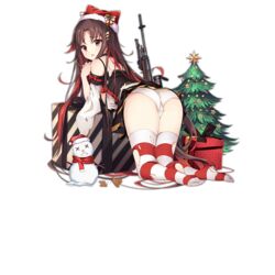  ass blush brown_hair christmas christmas_tree damaged defeat detached_sleeves feet female full_body gift gingerbread_man girls&#039;_frontline gun hair_ornament hat jianren lightning_bolt_hair_ornament lightning_bolt_symbol long_hair looking_at_viewer m21 m21_(girls&#039;_frontline) m21_(xmas_at_home)_(girls&#039;_frontline) multicolored_hair no_shoes official_alternate_costume official_art panties red_hair revision rifle santa_costume santa_hat skirt snowman soles solo spaghetti_strap striped_clothes striped_thighhighs thighhighs torn_clothes torn_skirt transparent_background underwear weapon white_panties x_x 