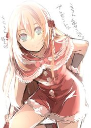  1boy blonde_hair blue_eyes christmas commentary_request crossdressing long_hair looking_at_viewer male_focus midare_toushirou otoko_no_ko santa_costume smile solo touken_ranbu translated ui_(majiwi) 