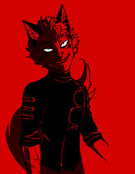  animal_humanoid beastkin_(gatobob) boyfriend_to_death canid canid_humanoid canine canine_humanoid clothing evil_grin fluffy fluffy_tail fox_humanoid gatobob hi_res humanoid looking_at_viewer male mammal mammal_humanoid notched_ear ren_hana restricted_palette scar smile solo tail topwear 