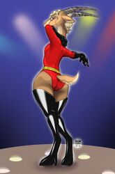  2019 5_fingers antelope anthro ass bluedraggy bovid colored cosplay crossover crossover_cosplay digital_media_(artwork) disney ecmajor female fingers fur gazelle gazelle_(zootopia) hair helen_parr hi_res horn long_body long_neck mammal mixed_media pixar presenting presenting_hindquarters solo the_incredibles traditional_media_(artwork) wide_hipped_female wide_hips zootopia 