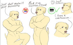  ambiguous_gender anthro biceps bigotry canid canine canis crossed_arms crossed_legs dachshund dialogue domestic_dog english_text eye_roll floppy_ears ftm_crossgender hi_res homophobia homophobic_dog hunting_dog jessoji lgbt_pride male mammal meme muscular muscular_anthro nonchalant orientation_play passive_aggressive pecs pride_colors rainbow_flag rainbow_pride_colors rainbow_pride_flag rainbow_symbol rule_63 six-stripe_rainbow_pride_colors solo standing straight_pride_colors text whitney_chewston 