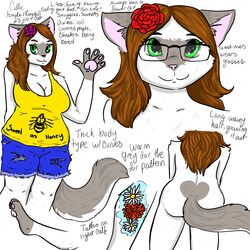  1:1 anthro digital_media_(artwork) domestic_cat english_text felid feline felis female hi_res mammal model_sheet ragdoll_cat solo tattoo text 