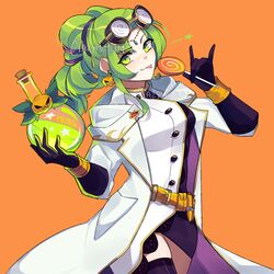  :p artist_name belt black_gloves bracelet candy coke-bottle_glasses earrings eyewear_on_head female fire_emblem fire_emblem:_the_sacred_stones fire_emblem_heroes flask food glasses gloves green_eyes green_hair halloween halloween_costume holding jewelry l&#039;arachel_(fire_emblem) l&#039;arachel_(halloween)_(fire_emblem) lab_coat lollipop memeh orange_background round-bottom_flask simple_background solo tongue tongue_out twitter_username 