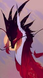  2019 absurd_res ambiguous_gender day detailed_background digital_media_(artwork) dragon feathered_dragon feathered_scalie feathers feral fur furred_dragon furred_scalie headshot_portrait hi_res kassillea mythological_creature mythological_scalie mythology outside portrait red_body red_fur scalie sky solo 