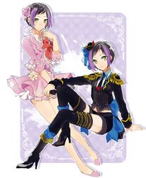  2girls bad_id bad_pixiv_id black_hair dress dual_persona epaulettes flower hair_flower hair_ornament ioko multicolored_hair multiple_girls pretty_rhythm pretty_rhythm_rainbow_live pretty_series purple_hair short_hair suzuno_ito two-tone_hair 