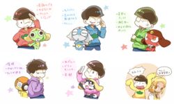  6+boys anger_vein angol_mois bad_id bad_pixiv_id blonde_hair brothers cellphone crossed_arms crossover dororo_(keroro_gunsou) female giroro hood hoodie keroro keroro_gunsou kururu_(keroro_gunsou) matsuno_choromatsu matsuno_ichimatsu matsuno_jyushimatsu matsuno_karamatsu matsuno_osomatsu matsuno_todomatsu multiple_boys okamori_kuo osomatsu-kun osomatsu-san osomatsu_(series) phone salute selfie sextuplets siblings sleeves_past_wrists smartphone star_(symbol) tamama translated wall-eyed 