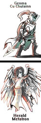  angel animal_humanoid armor atlus cu_chulainn_(megami_tensei) duo female fish fish_humanoid hi_res humanoid machine male marine marine_humanoid megami_tensei melee_weapon metatron_(megami_tensei) mettaton mikoto-chan polearm robot sega simple_background standing undertale undertale_(series) undyne weapon winged_humanoid wings 