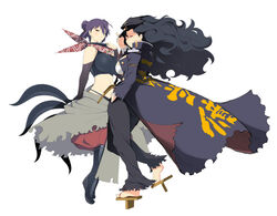  2girls banchou black_hair breasts daidouji_(senran_kagura) geta hat large_breasts long_hair multiple_girls no_socks official_art ponytail purple_hair red_eyes senran_kagura senran_kagura_(series) short_hair skin_tight straw suzune_(senran_kagura) tengu-geta yaegashi_nan 