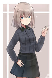  bad_id bad_pixiv_id blue_eyes blush female girls_und_panzer heart itsumi_erika kuromorimine_school_uniform school_uniform short_hair smile solo umasanjin 