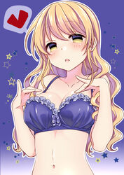  :o blonde_hair blush bra breasts cleavage collarbone commentary_request empty_eyes female frilled_bra frills gradient_background heart lips long_hair looking_at_viewer medium_breasts navel nikaidou_natsuko no_pupils open_mouth purple_background purple_bra solo speech_bubble spoken_heart star_(symbol) starry_background stomach swap_swap tareme tottoto_tomekichi underwear underwear_only upper_body wavy_hair 