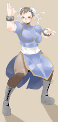  bracelet capcom chun-li double_bun female fighting_stance highres jewelry long_image pantyhose ryu3224 solo spiked_bracelet spikes standing street_fighter tall_image 