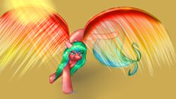  16:9 absurd_res colorful_theme digital_media_(artwork) equid equine fan_character female friendship_is_magic hair hasbro hi_res horse mammal multicolored_hair my_little_pony pony rubydusk scene_haircut simple_background smile solo widescreen wings 