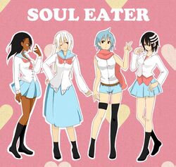  black_star dark_skin death_the_kid kilik_lunge rule_63 soul_eater soul_eater_(character) soul_eater_evans 