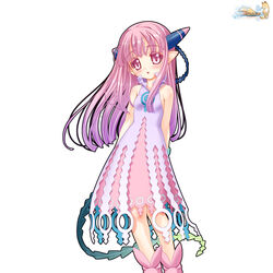  blush female horns long_hair milreaf nakajima_konta pink_eyes pink_hair pointy_ears solo summon_night summon_night_4 tail 