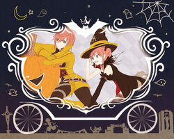  &eacute;clair_farron 2girls alternate_costume final_fantasy final_fantasy_xiii halloween hat hikao_(plusxxx) lightning_returns:_final_fantasy_xiii lumina_(ffxiii) multiple_girls pink_hair pumpkin witch_hat 