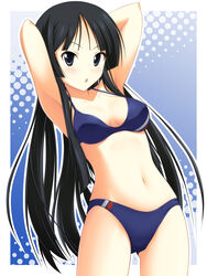  akiyama_mio armpits arms_up bikini black_hair blush female hyokkori_tamago k-on! long_hair open_mouth solo standing swimsuit 