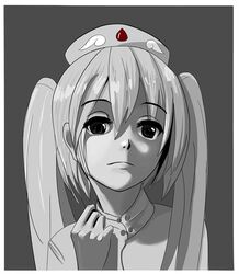  artist_request ebola-chan expressionless female grey_background greyscale hat looking_at_viewer monochrome nurse_cap original portrait simple_background solo source_request spot_color twintails 