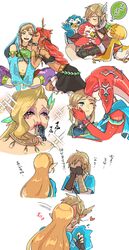  1boy 6+girls bad_id bad_twitter_id beak blonde_hair blush champion&#039;s_tunic_(zelda) colored_skin commentary_request cree_(zelda) dark_skin fins gerudo gerudo_set_(zelda) great_fairy_cotera harem haru_(d-s-c) head_fins heart highres kissing kissing_forehead kotts_(zelda) link mipha monster_girl multiple_girls notts_(zelda) official_alternate_costume ponytail princess_zelda red_skin riju rito sitting sitting_on_lap sitting_on_person snowquill_set_(zelda) stealth_set_(zelda) straight surprise_kiss surprised the_legend_of_zelda the_legend_of_zelda:_breath_of_the_wild translated vore zora zora_set_(zelda) 