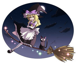  bad_id bad_pixiv_id blonde_hair braid broom broom_riding crossed_arms feline female hat kirisame_marisa mary_janes night night_sky shoes sky solo tongue touhou waya witch_hat yellow_eyes 