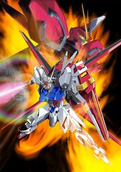  aegis_gundam aile_strike_gundam artist_request energy_sword explosion gundam gundam_seed highres mecha no_humans official_art robot sparkle strike_gundam sword weapon 